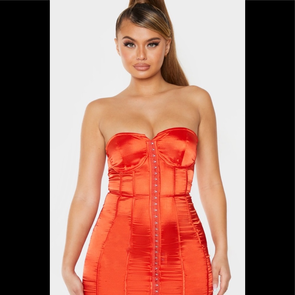Orange Satin Bandeau Dress